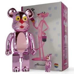 400% + 100% Bearbrick La Panthère Rose - Chrome Version -Plus gros. Mieux. Magasin de jouets. 400pinkpantherchrome30
